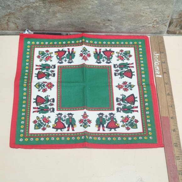 Set of 5 Vintage Cotton Fabric Napkins Traditional Austrian Folk Art Design - Picture 10 of 11